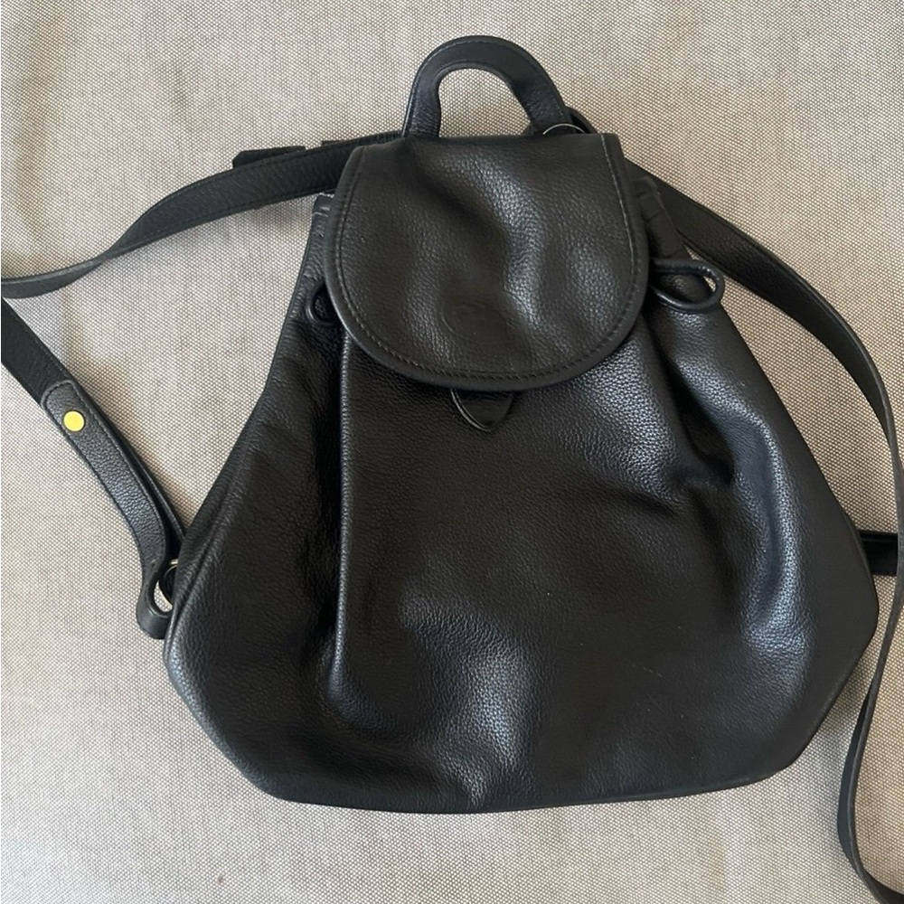 Elegant Black Leather Longchamp Backpack